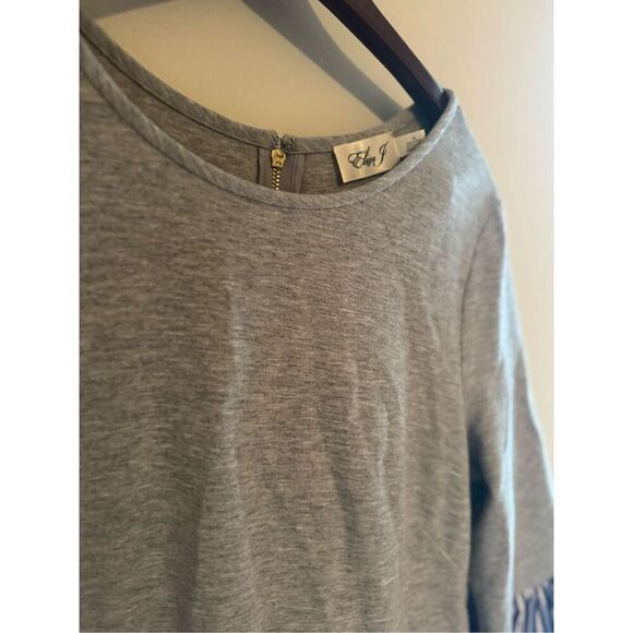 LIKE NEW Eliza J Sweatshirt Dress Women's 14 Gray Blue Striped Ruffle Flounce He - Picture 2 of 9